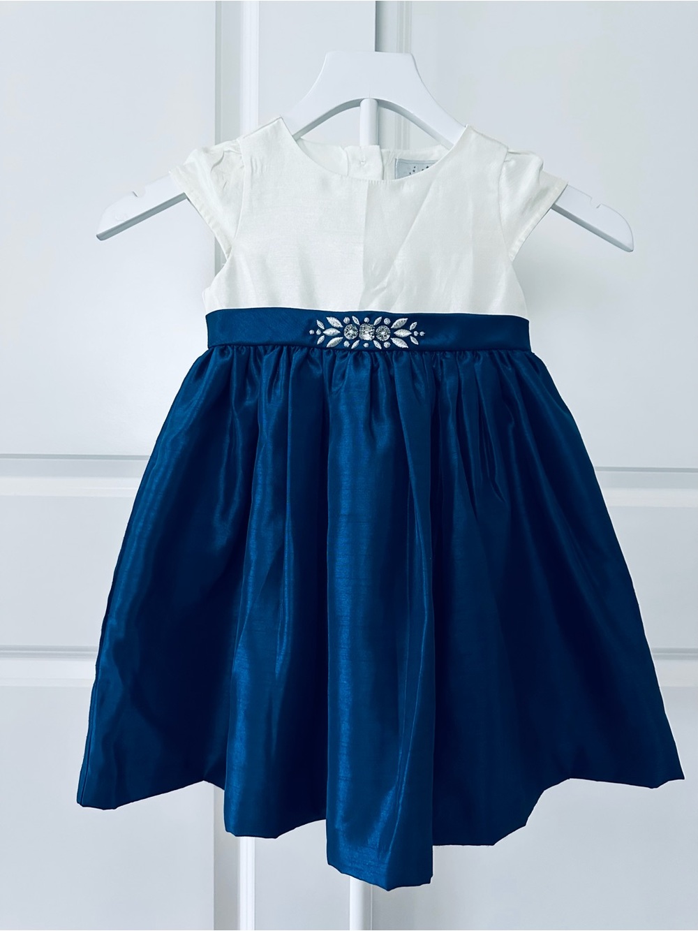 Girls Dressed Up By Gymboree Ivory & Blue Gem-Trim A-Line Dress Size 2T